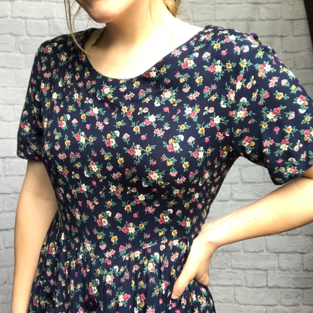 Vintage Navy Blue Floral Dress